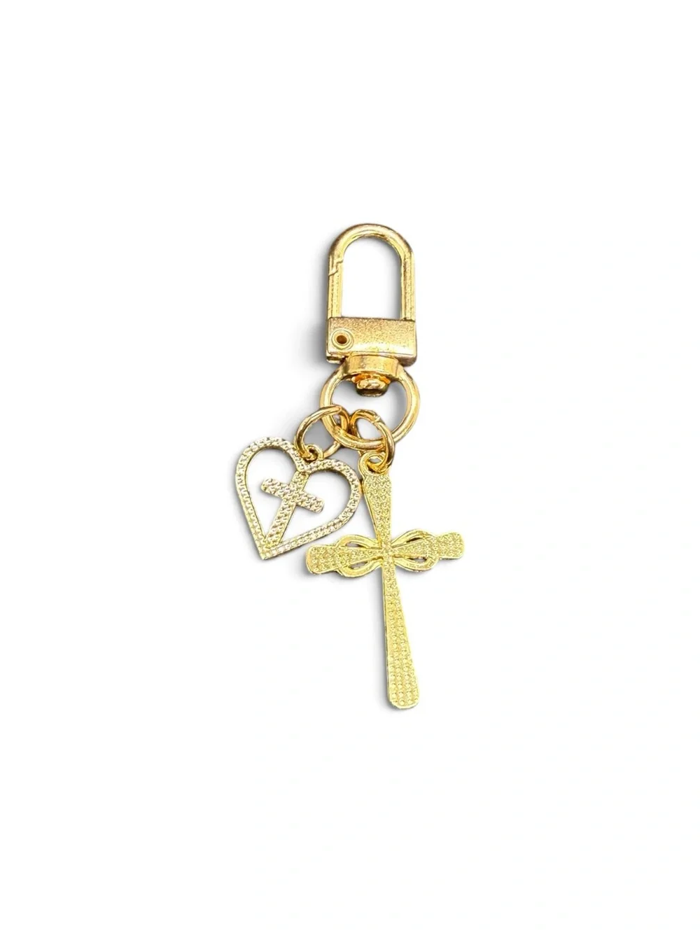 🏷️‼️5/$25🏷️‼️✝️Gold-Tone Cross & Heart Charms w/ Rhinestones Keychain/NWOT💛